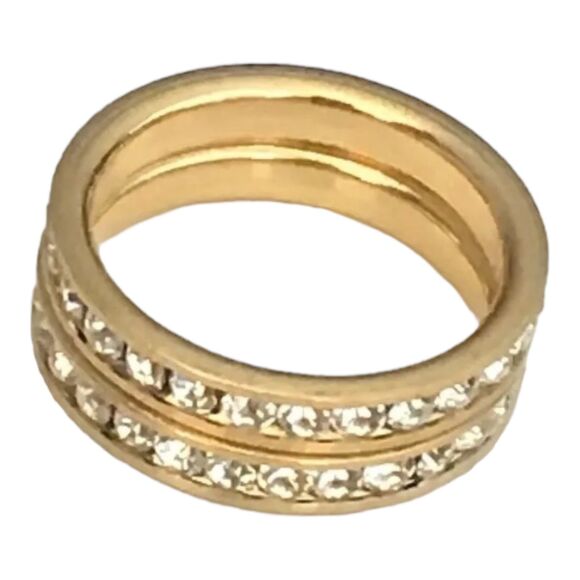 DESIGNER Ring Size 6.5 Two Stackable Bands Gold Simulated Diamonds 2P - Picture 5 of 8